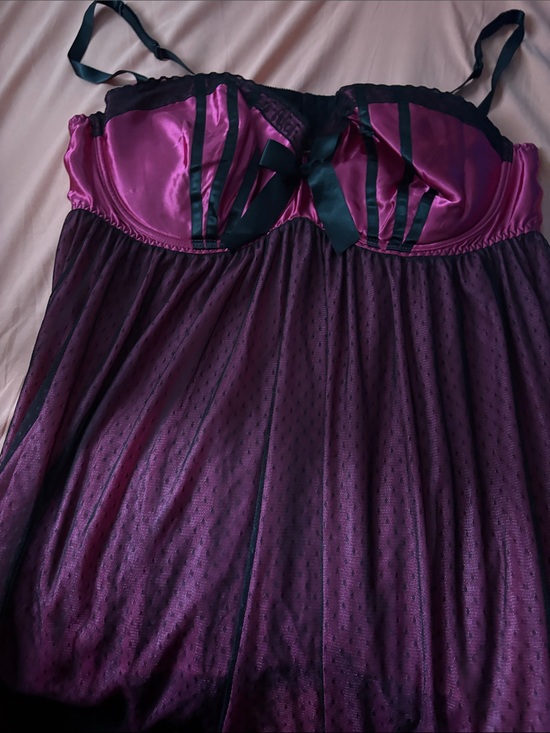 Cacique Other - Women’s Satin & Mesh Babydoll Nightdress - Purple